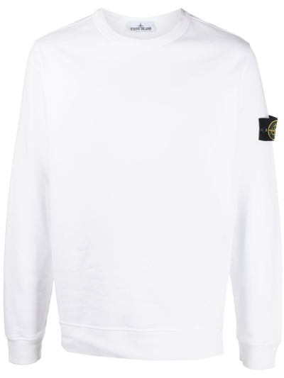 Shop Stone Island Compass-patch Cotton Sweatshirt In White