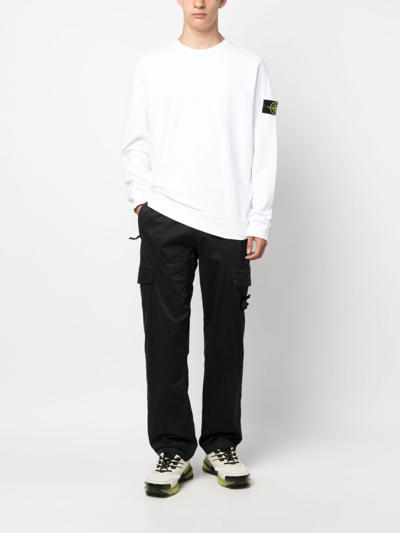 Shop Stone Island Compass-patch Cotton Sweatshirt In White