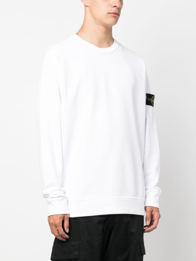 Shop Stone Island Compass-patch Cotton Sweatshirt In White