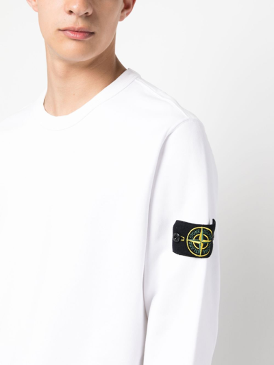 Shop Stone Island Compass-patch Cotton Sweatshirt In White