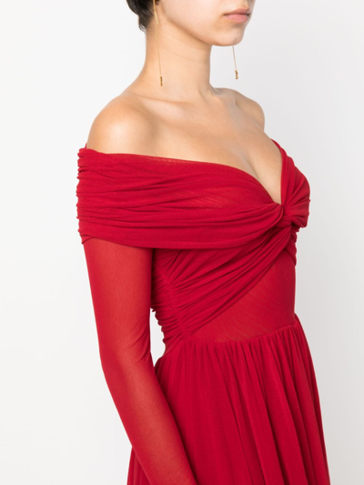 Shop Philosophy Di Lorenzo Serafini Twist-detail Off-shoulder Tulle Minidress In Red
