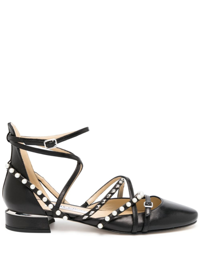 Shop Jimmy Choo Celestia Strappy Leather Flat Pumps In Black