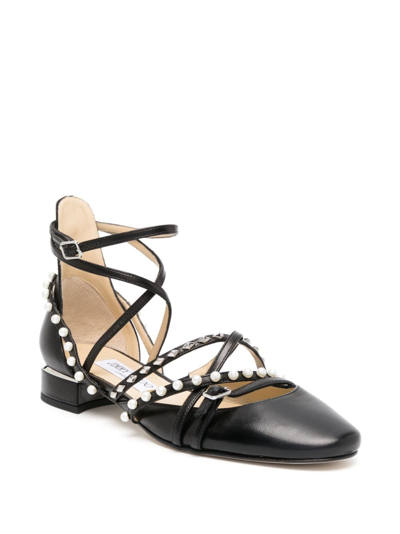 Shop Jimmy Choo Celestia Strappy Leather Flat Pumps In Black