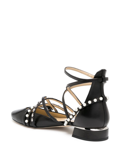 Shop Jimmy Choo Celestia Strappy Leather Flat Pumps In Black