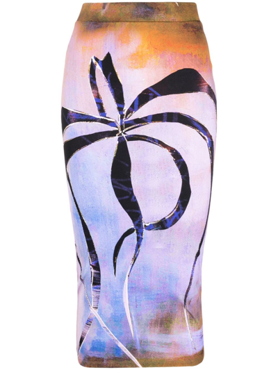 Louisa Ballou Printed Cotton-blend Midi Skirt In Purple