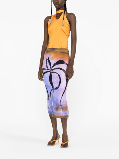 Louisa Ballou Printed Cotton-blend Midi Skirt In Purple