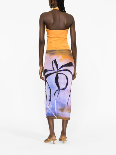 Louisa Ballou Printed Cotton-blend Midi Skirt In Purple