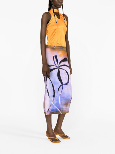 Louisa Ballou Printed Cotton-blend Midi Skirt In Purple