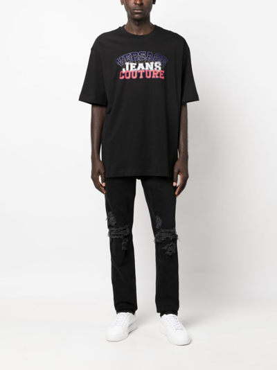 VERSACE JEANS COUTURE FLOCKED-LOGO COTTON T-SHIRT 