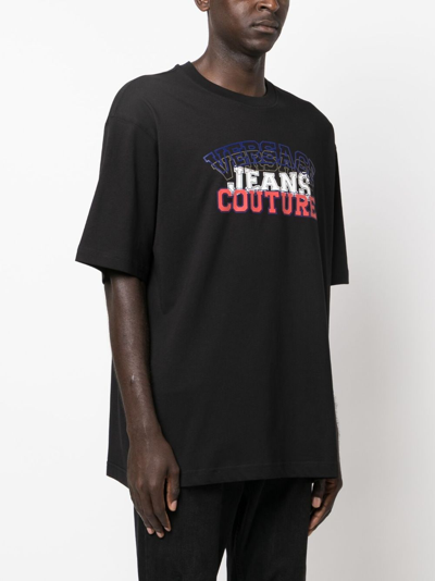 Versace Jeans Couture Collage Print Black T-shirt In Black