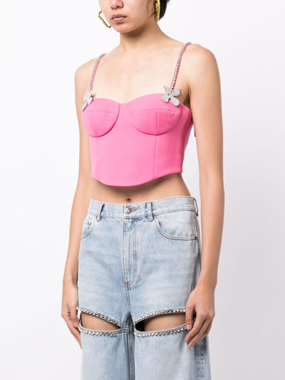 Area Embellished Wool Bustier In Carmine Rose