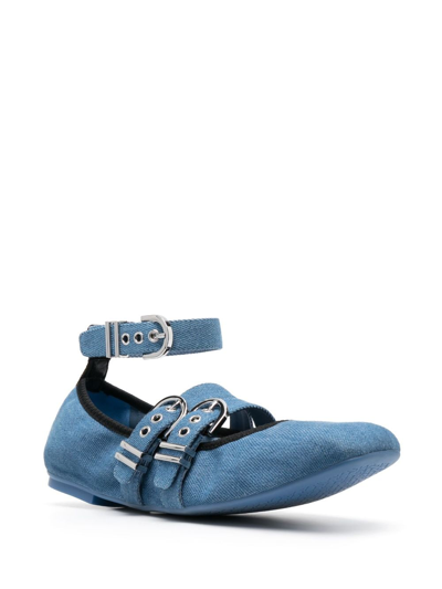 Stuart Weitzman Maverick Denim Flat Ballerina Shoes In Blue