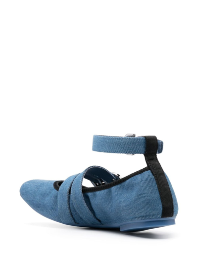 Shop Stuart Weitzman Maverick Denim Flat Ballerina Shoes In Blue