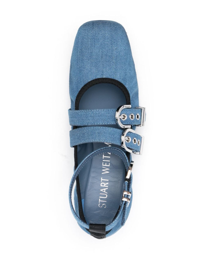 Shop Stuart Weitzman Maverick Denim Flat Ballerina Shoes In Blue