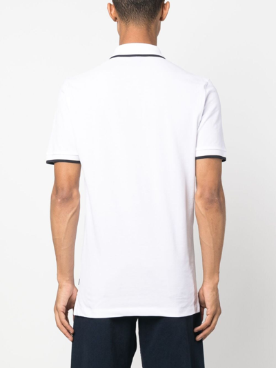 Shop Hugo Boss Logo-embossed Cotton Polo Shirt In White