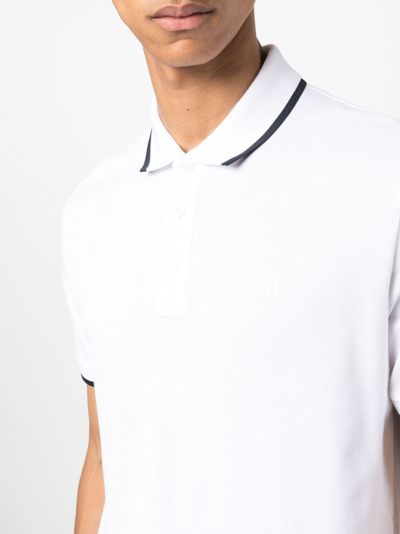 Shop Hugo Boss Logo-embossed Cotton Polo Shirt In White