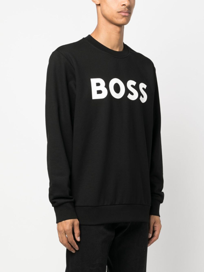 Shop Hugo Boss Flocked-logo Cotton Sweatshirt In Black