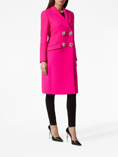 Shop Philipp Plein Crystal-embellished Wool Coat In Pink