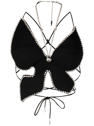 Shop Area Butterfly Crystal-embellished Top In Black