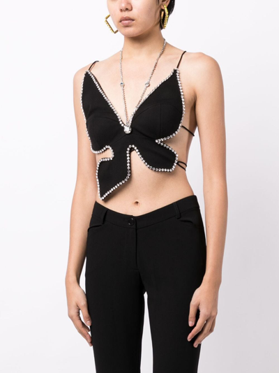 Shop Area Butterfly Crystal-embellished Top In Black