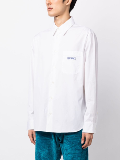 Shop Versace The Column-print Poplin Shirt In White
