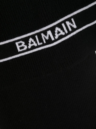 Shop Balmain Intarsia-logo Knitted Scarf In Black