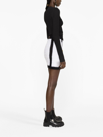 Balmain Two-tone Tweed Miniskirt In White