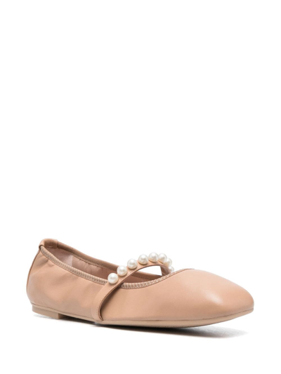 Shop Stuart Weitzman Goldie Pearl-embellished Leather Flats In Pink