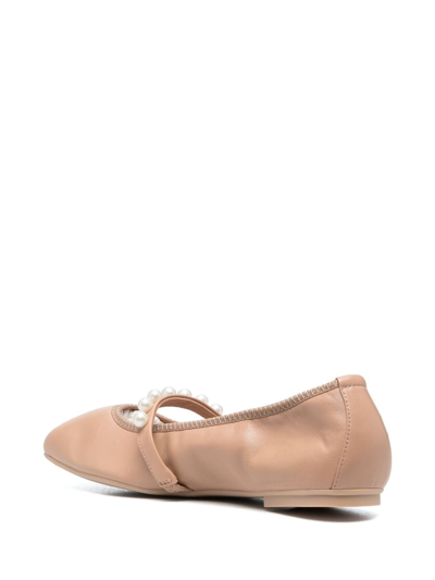 Shop Stuart Weitzman Goldie Pearl-embellished Leather Flats In Pink