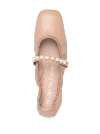 Shop Stuart Weitzman Goldie Pearl-embellished Leather Flats In Pink