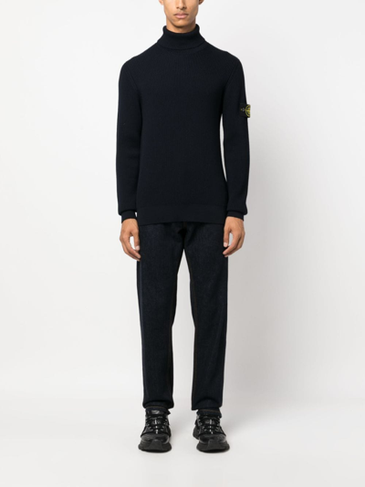Stone Island Logo Roll-neck Jumper In Blue