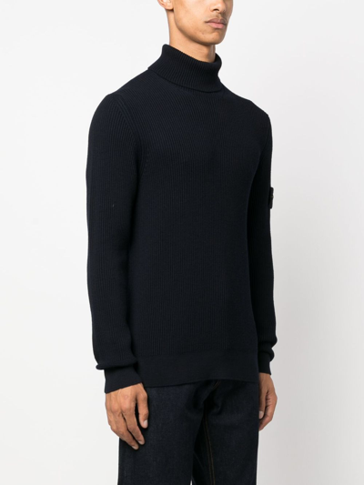 Stone Island Logo Roll-neck Jumper In Blue