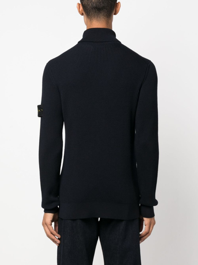 Stone Island Logo Roll-neck Jumper In Blue