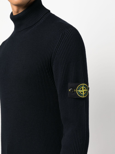 Stone Island Logo Roll-neck Jumper In Blue