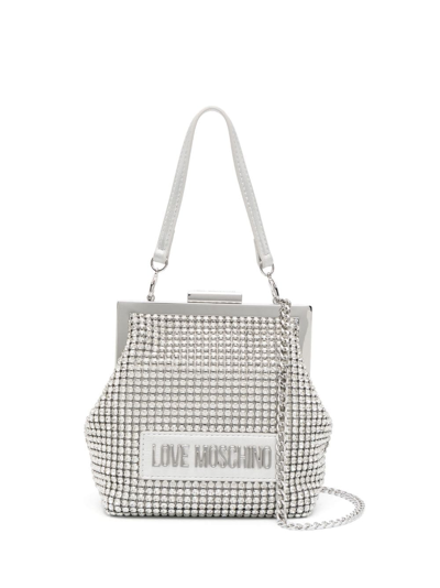 Shop Love Moschino Crystal-embellished Clutch Bag In Silver
