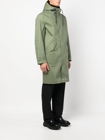 Shop Mackintosh Hooded Cotton Raincoat In Green