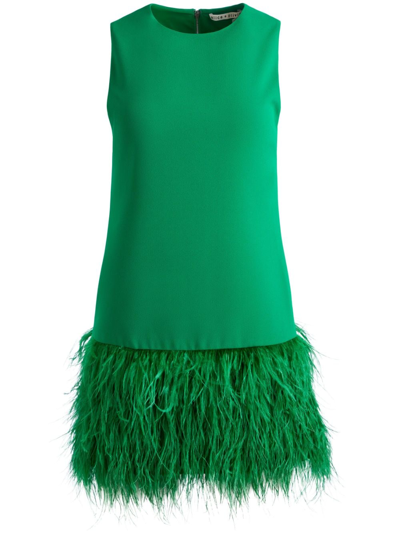 Shop Alice And Olivia Coley Feather-trim Minidress In Green