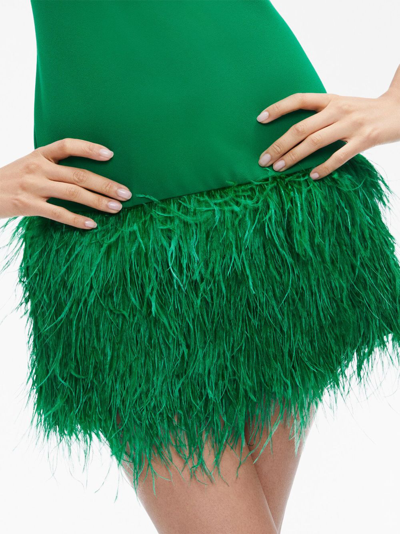 Shop Alice And Olivia Coley Feather-trim Minidress In Green