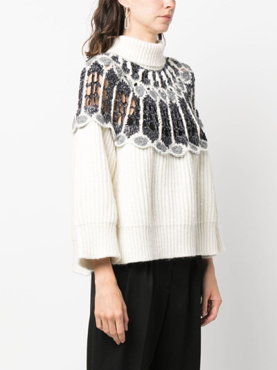 Fabiana Filippi Open Knit-detail Long-sleeve Jumper In Neutrals