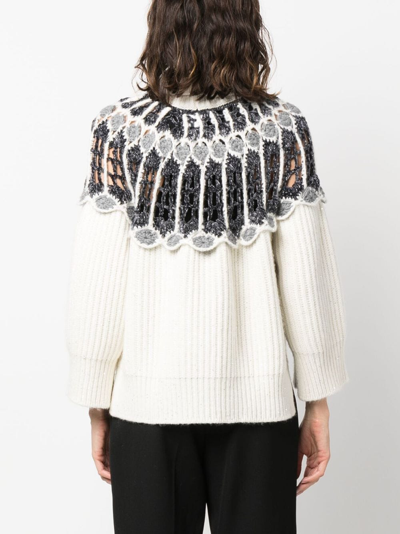 Fabiana Filippi Open Knit-detail Long-sleeve Jumper In Neutrals