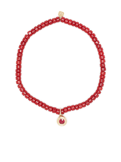 Shop Sydney Evan 14kt Yellow Gold And Ruby Fluted Beaded Bracelet In Red