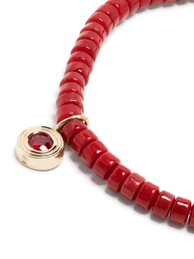 Sydney Evan 14kt Yellow Gold And Ruby Fluted Beaded Bracelet In Red