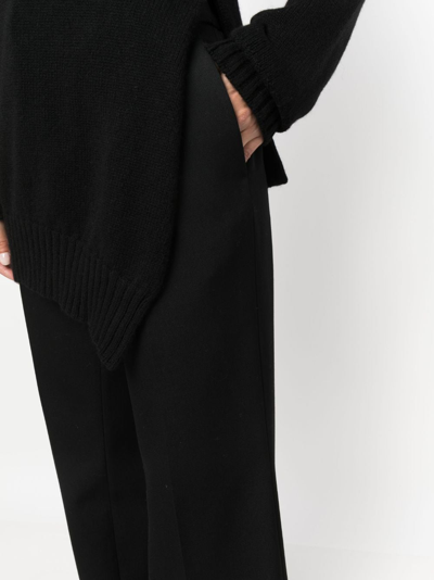 Shop Jil Sander Wool-cotton Wide-leg Trousers In Black