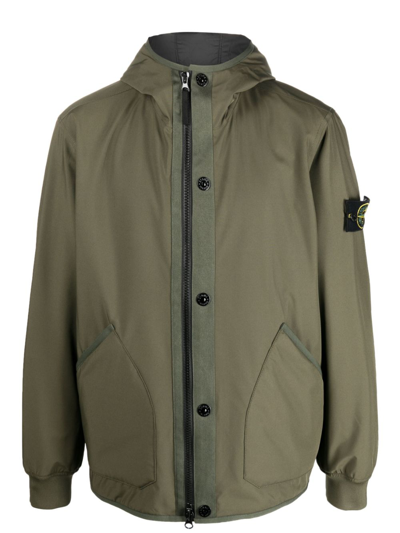 Stone Island Compass-patch Hooded Jacket In Green