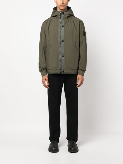 Stone Island Compass-patch Hooded Jacket In Green