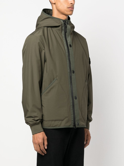 Stone Island Compass-patch Hooded Jacket In Green