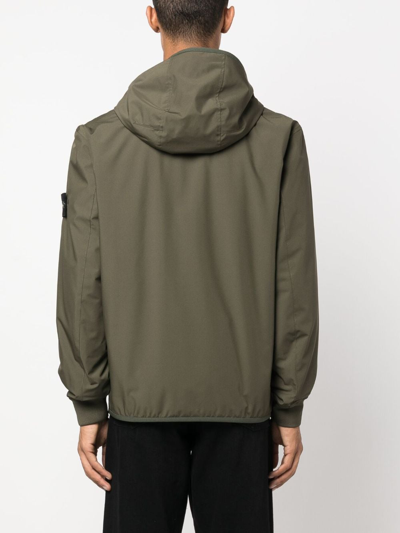 Stone Island Compass-patch Hooded Jacket In Green