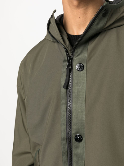 Stone Island Compass-patch Hooded Jacket In Green
