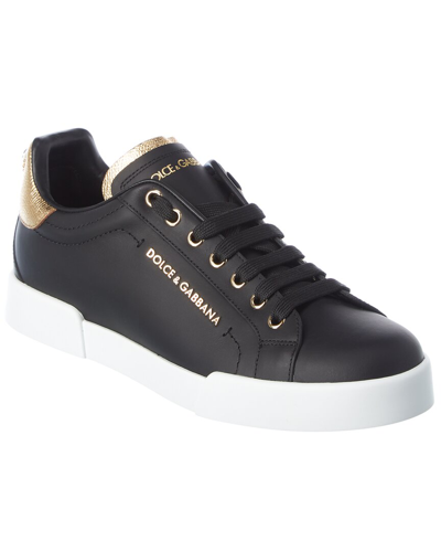 Shop Dolce & Gabbana Logo Portofino Leather Sneaker In Black