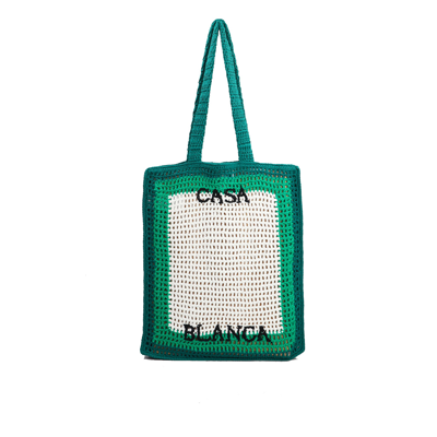Shop Casablanca Logo Cotton Crochet Tote Bag In Green